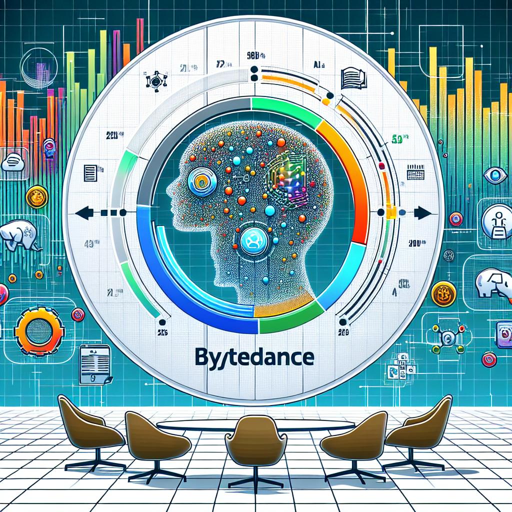 Imagine a 2D, linear perspective, vector-style image with a flat, corporate aesthetic. The background is white and without texture, signifying simplicity. The principle element of the image is a chart, graphically illustrating the distribution of ByteDance's AI investments in 2025, showing the differentiation between domestic and international allocations. Surrounding the chart are vibrant-colored technology icons, symbolizing the focus on artificial intelligence and innovation. These elements are set against a digital background evoking a modern technological atmosphere. Overall, the vibrant colors highlight the aspect of growth and future.