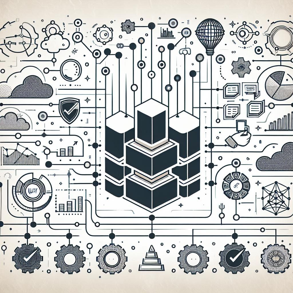 Create a 2D, linear, vector-like flat image, emphasizing a corporate style, showing the transformative impact of generative AI on data engineering. The picture should feature a network of interconnected data nodes padding over a clean, textureless white background. It should include progress charts as metaphors for improving efficiency, quality icons that symbolize the standardization of data, and the network representative of connectivity between different sources and data formats.