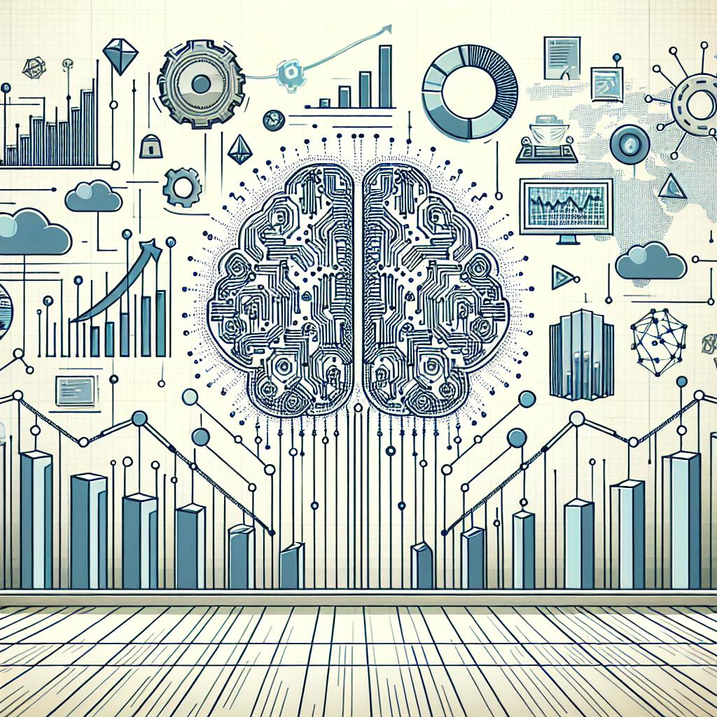 An image drawn in a 2D, linear perspective that portrays the modern era of artificial intelligence innovation. The setting is a corporate-style illustration, characterized by a flat, vectorized aesthetic. The background is white and untextured, imbued with a futuristic vibe. It contains elements such as digital brains, rising graphs, and cloud icons - all of which represent different aspects of technology. The digital brains symbolize artificial intelligence; the ascending graphs stand for growth and innovation; and the cloud icons relate to cloud computing. The color scheme primarily uses blues and greens to evoke a sense of technology and innovation.