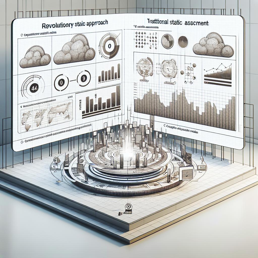 Illustrate an image in a 2D, linear perspective using a flat corporate vector style. The setting is modern and technological, representing an environment of innovation and research. The scenario takes place on a white, texture-less background. At the center, show the platform 'Talk Arena', an embodiment of a new interactive approach, engaging with users in real-time. Around this interaction, display dynamic graphs comparing the performance of different large audio models. This display signifies the revolutionary shift from traditional static assessments to interactive ones.