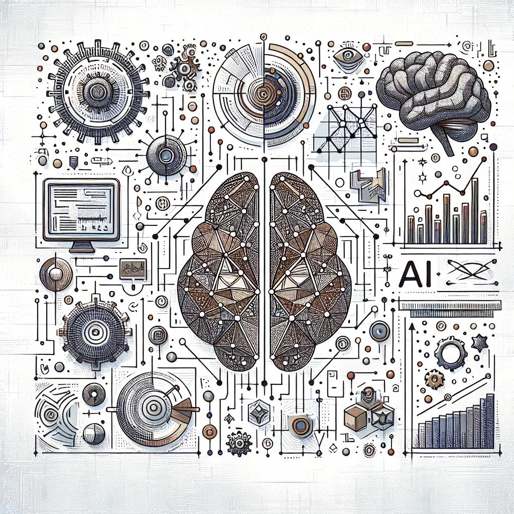 Title: Innovations and Advances in Artificial Intelligence. Illustration in a vectorial, flat, and corporate style, showcasing the intersection between technology and creativity. Set against a white, textureless background, the image exhibits elements in a 2D, linear perspective. Data graphs illustrate the complexity of data analysis, while symbols of AI models signify innovations in image generation. Elements inspired by creativity underline the potential of the WorldSim tool. Lastly, a graphic interface highlights the usability and accessibility of the new tools.