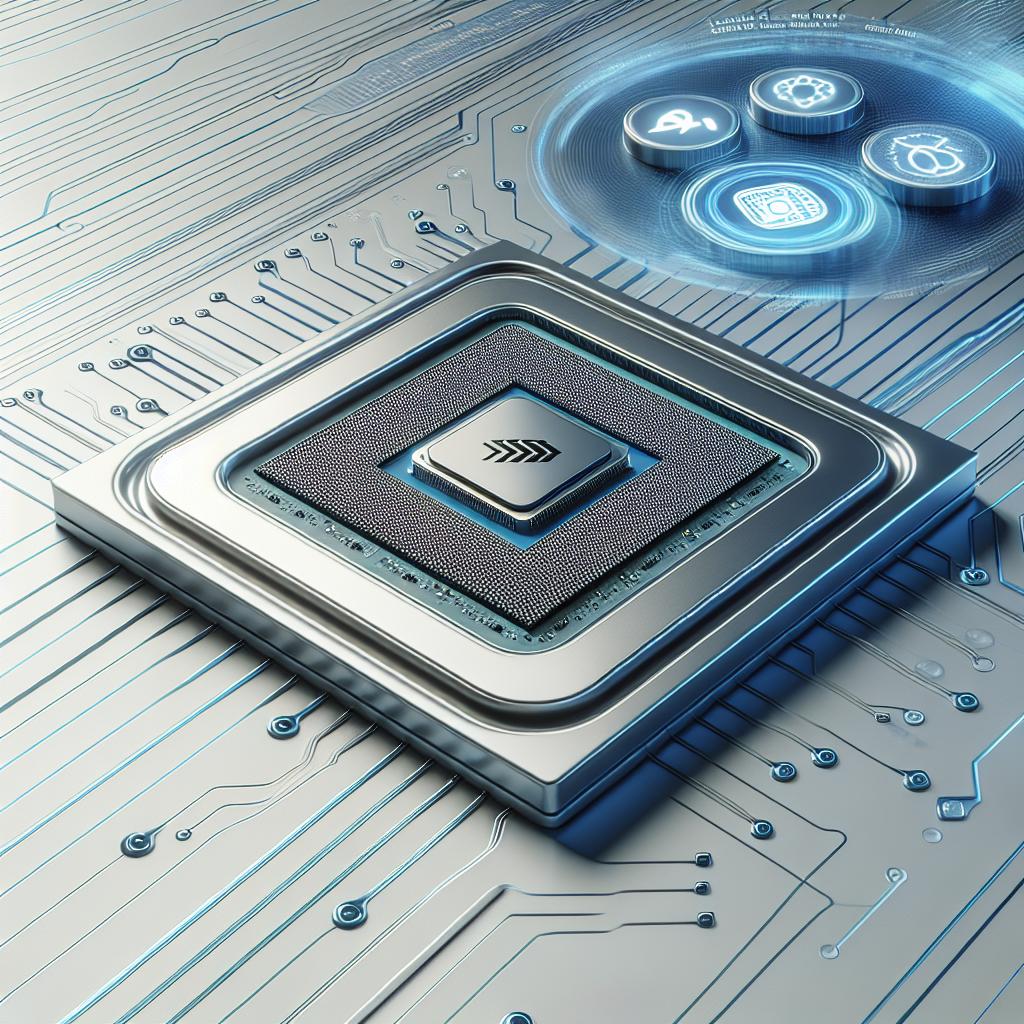 Visualize a futuristic, corporate-style, 2D image depicting Cerebras Systems as a pioneer in AI technology. On a textureless white background, render a prominently featured wafer processor symbolizing Cerebras' innovative technology. In the backdrop, include icons representing speed and data security, hinting at the company's superior processing capability and focus on data privacy and protection. The primary color scheme should be in tones of blue and silver, embodying a sense of technology and innovation.