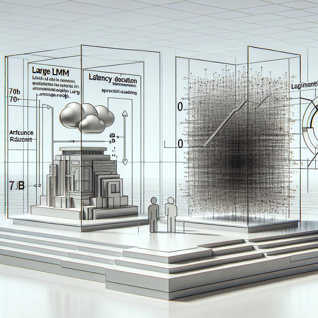 Construct a futuristic, corporate-style digital environment in 2D linear perspective with white, untextured background. Within this environment, illustrate a symbolic representation of two large language models. To the left, show a larger icon that signifies a 70B LLM, and to the right, a smaller icon representing an 8B LLM. Both models should visually demonstrate a sense of interaction within this digital landscape. In the background, include a speed chart indicating latency reduction, signifying the optimization technique of speculative decoding which aims to reduce latency in large language models.