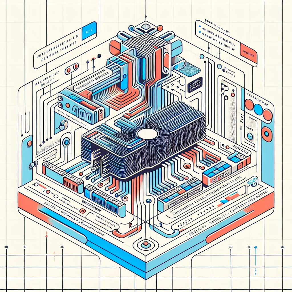 Create a 2D, linear perspective image in a flat, corporate vector style. The image is to be set against a white, textureless background. The central element is a graphical representation of the MiniMax-Text-01 model, which was introduced on January 15, 2025. It should highlight the model's unique approach in comparison to other architectures like the DeepSeek and the finer details of its implementation and training. Show the main components of the model with complementary colors and illustrate how these elements interact with each other. Also include arrows and flows to depict the data dynamics within the model.