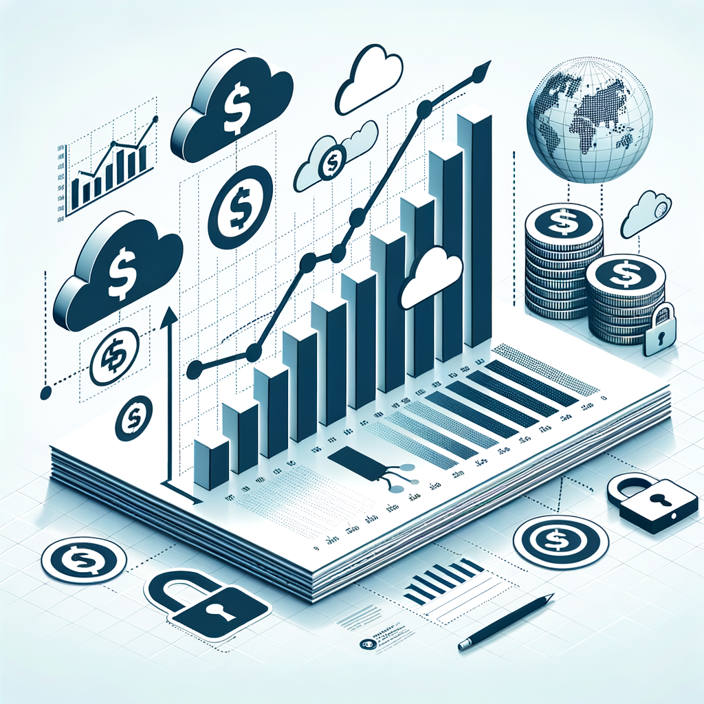 Create a corporate-style, 2D, vector image on a flat, textureless white background. The primary focus should be a bar graph indicating the rise of costs in cloud technology. Around the graph, include cloud icons to represent multi-cloud strategies. Add a padlock symbol to represent on-premise data security. Instead of the Cloudera logo, incorporate an abstract logo representing a hybrid solution. Additionally, include a world map to signify the global scope of the report. Keep the design minimalistic and straightforward, consistent with the style often used in informative, business-related visuals.