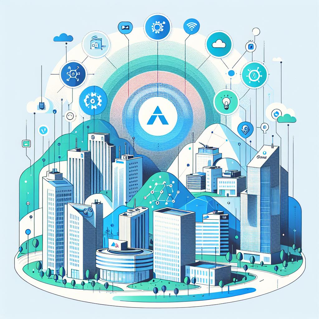 Produce a vector-styled, flat and corporate image in a 2D linear perspective. It portrays the strategic partnership between two companies, represented by their logos, to develop secure and personalized AI solutions for businesses in South Korea. The background should be white and textureless, symbolizing digitization and connectivity. In addition to the logos, demonstrate a digital transformation scenario using a color palette of blues and greens to imply trust and innovation within the landscape. The logos and the digital scenario should be the highlights of this image.
