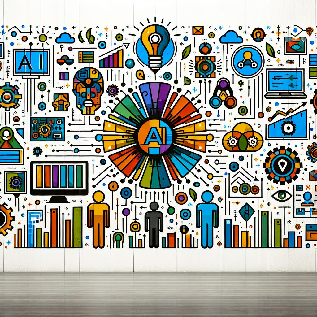 Visualize a 2D, linear perspective artwork that is flat, corporate and vector style, set on a textureless white background. Picture 10 autonomous Artificial Intelligence (AI) agents as facilitators of business operations, symbolizing Microsoft's lead in automation over competitors such as unnamed tech enterprises. Each AI agent is represented by bright colored, stylized icons that communicate their role in improving various operational areas. Include additional elements such as automation icons, denoting the efficiency of the new agents, and a stylized background that conveys a modern corporate atmosphere.