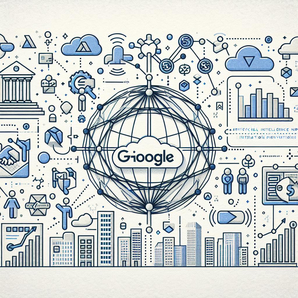 Create a 2D, linear vector flat corporate-style image on a white, textureless background. The graphic illustrates the announced partnership in 2025 between Google Cloud and Swift, working to develop artificial intelligence technologies and federated learning to enhance fraud detection in international payments by combining data from multiple financial institutions. Incorporate the following elements: representations of the Google Cloud and Swift logos symbolizing the partnership, illustrations of financial institutions connected by data networks as a metaphor for collaboration, and growth or security charts indicating the progress and benefits of the new technology.