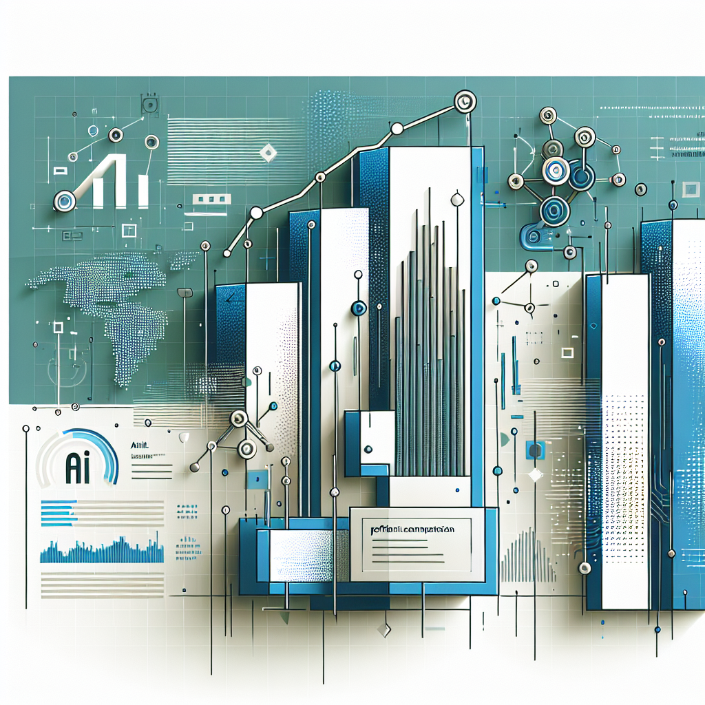 An abstract and corporate-themed digital illustration in a 2D, linear perspective, using a vector and flat design style. The image consists of a white, texture-less background, accompanied by a bar graph that visually represents the performance comparison between the Command R model and other language models, emphasizing its efficiency and cost-effectiveness. The chart should include brief informative text describing the compared models. AI symbols are scattered around to highlight the theme of artificial intelligence. Cool colors like blues and greens should be used to convey a sense of technology and innovation. The image also incorporates an abstract logo that symbolizes the Cohere brand.