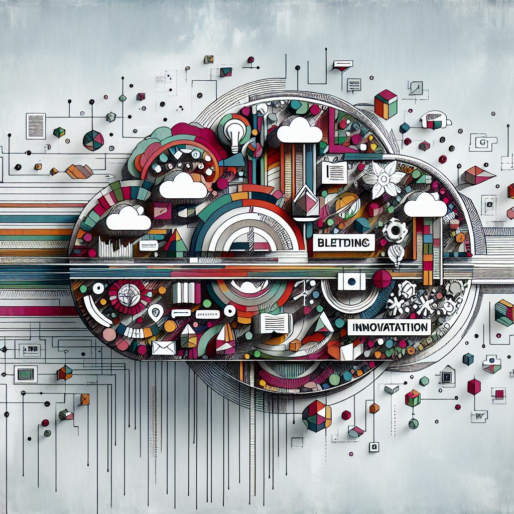 A 2D linear illustration using a modern, flat, and corporate style, uniquely designed on a texture-less white background. Imagine vibrant colours to draw attention and depict innovation. The illustration shows the interconnection between textual and visual information, shedding light on the transformative influence of multimodality in learning experiences. Indicate the blended information with the presence of image and text icons, backed by a dynamic backdrop as a metaphor for the evolving nature of technology. This image represents an innovative approach to the Retrieval-Augmented Generation (RAG) model, showcasing the essence of using a platform called Unstructured for fostering a more dynamic and interactive learning.