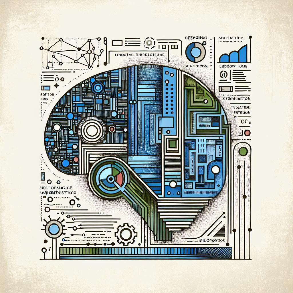 Create a 2D, linear, flat-style illustrative image on a textureless white background. The vector image should depict the innovative architecture of an artificial intelligence model called 'Janus Pro', which was launched by DeepSeek on January 28, 2025. Display textual and visual symbols to demonstrate the model's multimodal capabilities of image understanding and generation. The artwork should embody a sense of modernity and innovation. Employ futuristic colors, predominantly in shades of blue and green, to signify technology and advancement.