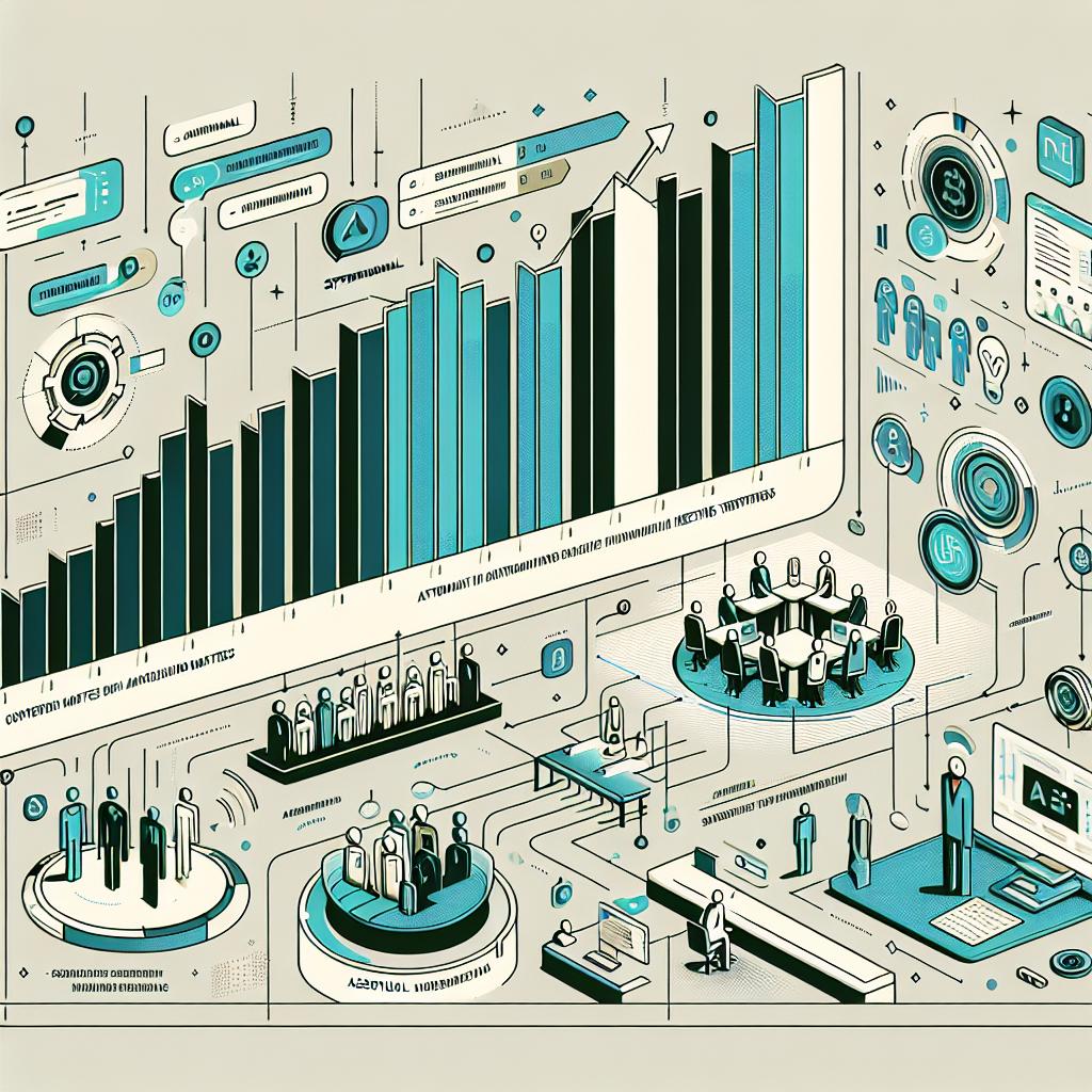 Visualize a 2D, flat, corporate-style vector illustration on a textureless white background. The image is centered around a graph demonstrating the increased conversion rates of Supernormal in 2020, fueled by the growing demand for automation in virtual meeting transcriptions. Nearby, portray minimalistic icons mirroring the facets of virtual meetings to embody Supernormal's primary focus. Complement the visuals with elements representing AssemblyAI technology, using understated technological elements in professional settings. Woven into the design, incorporate modern colors such as blue and green to convey an atmosphere of innovation and technology. Also, introduce some descriptive text about AssemblyAI to acknowledge the technology used, seamlessly merging it into the background or design elements.