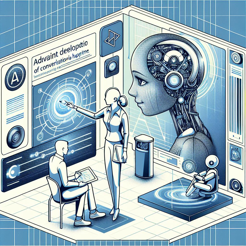 Produce an image in a flat, corporate, vectorial style, exhibiting two-dimensional and linear perspective. The illustration should portray an advanced AI-assisted virtual helper engaging with a contented user in a futuristic digital environment, signifying the evolution of conversational AI as discussed in a probable article from 1st January 2025. Display an intricate development of technology and an elegant design vernacular. A white and texture-less backdrop to contrast with other elements. Focus on highlighting the AI technology as a foundational element for the assistant and the digital context to showcase the modernity of the interaction.