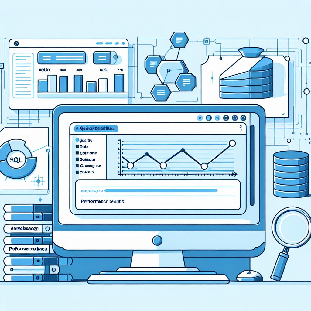 Create a flat, corporate-style, vector image in a 2D, linear perspective. The setting is decorated with background elements like database schemas and performance charts depicted in blue and white colors, symbolizing technology and innovation. In the foreground, a computer screen showcases the interface of an SQL Console, with query results emphasized. The screen represents the use of an SQL Console which enables users to perform SQL queries on public datasets, as announced on September 17, 2024. The background should be white and untextured.