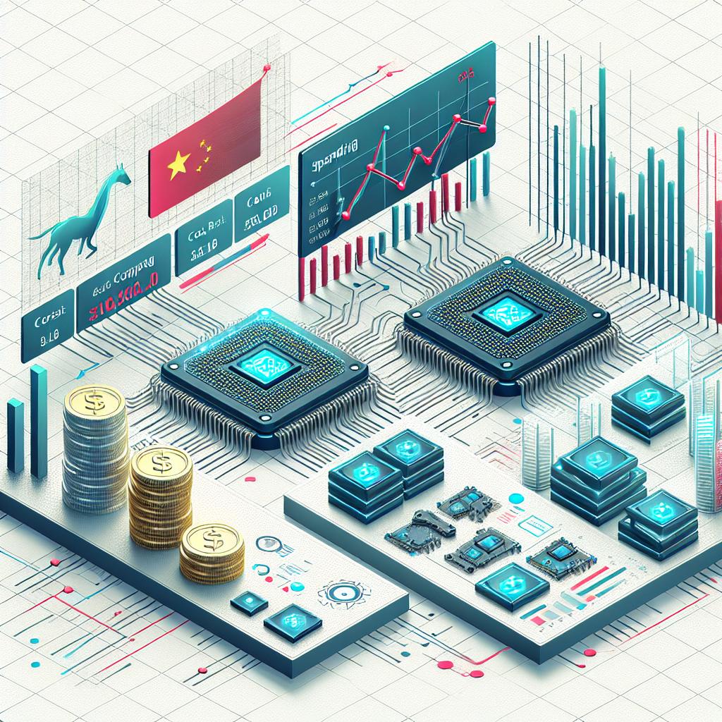 To be portrayed: A corporate and flat-styled, vector art image illustrating a financial breakthrough of a Chinese artificial intelligence startup, DeepSeek. The 2D linear perspective on a textureless white background represents graph charts highlighting the cost-profit ratios, with visual comparisons between the spending of DeepSeek and its competitors. Key elements to be included are computer chips symbolizing the AI technology used and financial symbols representing the cost-profit relationship. The events are set on March 1st, 2025 and the image should encapture the potential impact on the global AI market.