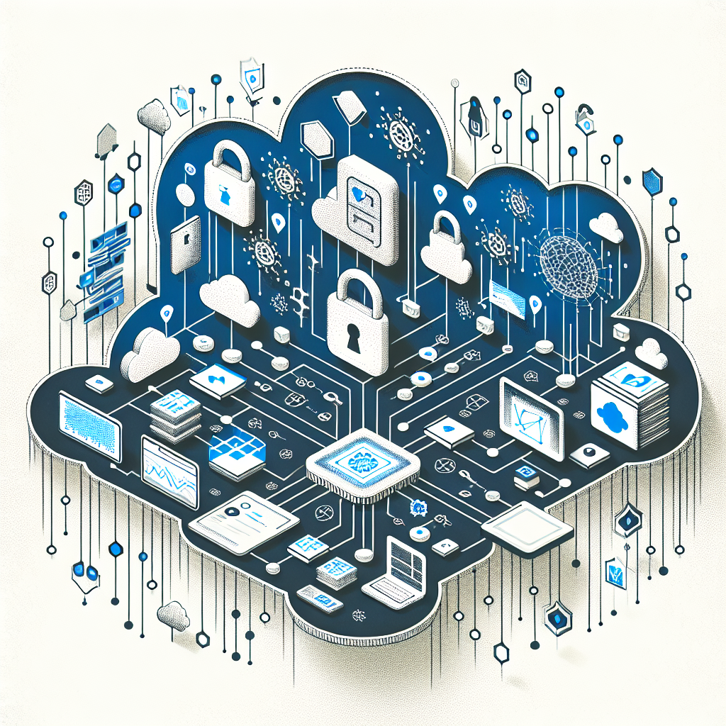 Create a two-dimensional, flat, corporate-style illustration on a white, textureless background. The graphic should represent a complex network with nodes and edges symbolizing user interactions on a financial platform, emphasizing Kumo AI's innovative solution for fraud detection in the financial sector using graph machine learning. Integrate elements symbolising security and technology within this setting. Specifically, include padlocks representing security and protection against fraud, use digital circuits to represent the advanced technology used in detection, and data clouds to illustrate the analysis of large volumes of information.