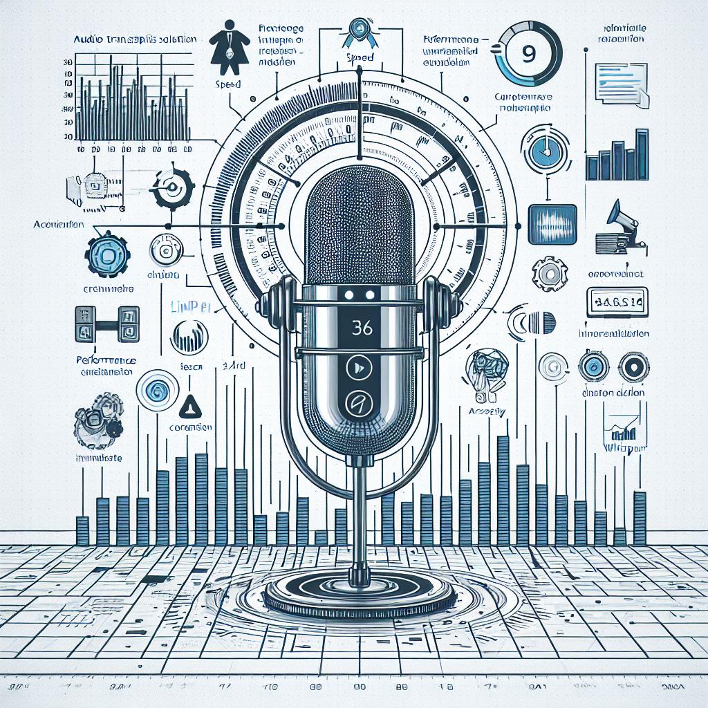 An image presenting the innovative audio transcription solution by Baseten, based on the Whisper model. The depiction should convey speed, accuracy, and cost efficiency, emphasizing the ability to transcribe one hour of audio in just 3.6 seconds. The image should be flat, corporate, and vector styled, on a texture-less white background. It should include elements like performance charts highlighting the speed and accuracy of the new system, technology icons symbolizing innovation, and a digital background symbolizing digital transformation in the sector. The image should be in 2D, linear perspective.