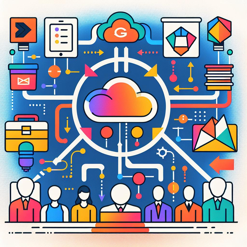 Create a flat, corporate, 2D, vectorial style image on a white and textureless background. This image represents the integration of various data sources in a corporate environment. Depict services like Amazon S3, Google Drive, and Databricks symbolizing the transformation and fluidity of data. Show connections in the form of lines or arrows between these elements to represent their integration. Illustrate a table to symbolize storage in Delta Tables. Use vibrant colors to attract attention and indicate innovation. Include human figures of different descents such as Caucasian, Hispanic, Black, Middle-Eastern, and South Asian, both male and female interacting with the data, to humanize the technology.