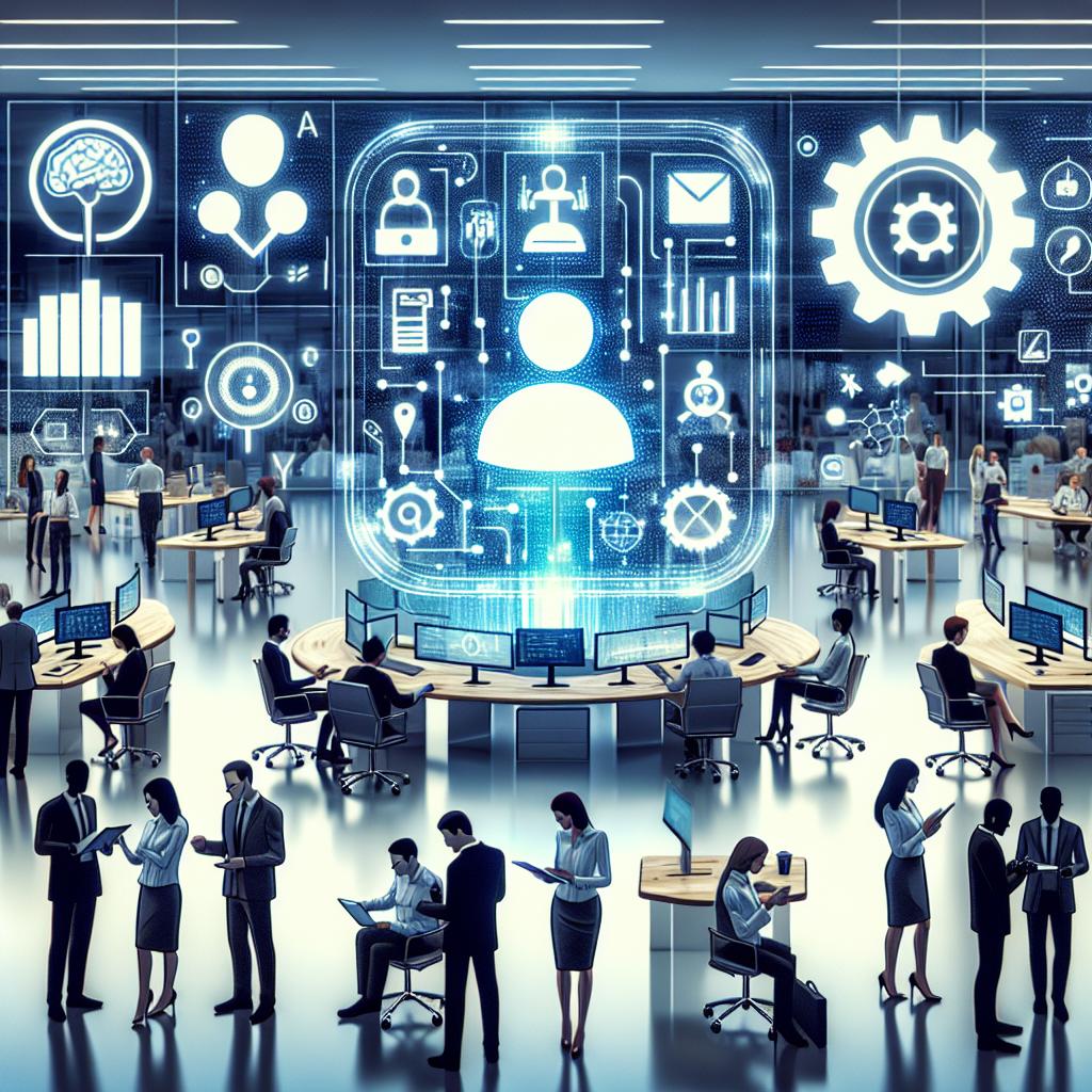 Imagine a 2D, vector styled image set in a corporate environment with a smooth, textureless white background. In this spacious office, you can see professionals of varying genders and descents interacting with an AI to optimize their work processes. They are gathered around a screen-shaped device that reflects a modern interface of the Palmyra X 004, AI-generative writer's latest language model that represents a new leap in business automation. The interface stands out with its cutting-edge features and in the backdrop, the office buzzes with dynamic energy. Various icons symbolizing diverse tasks are spread around, illuminating the multitasking ability of the AI.