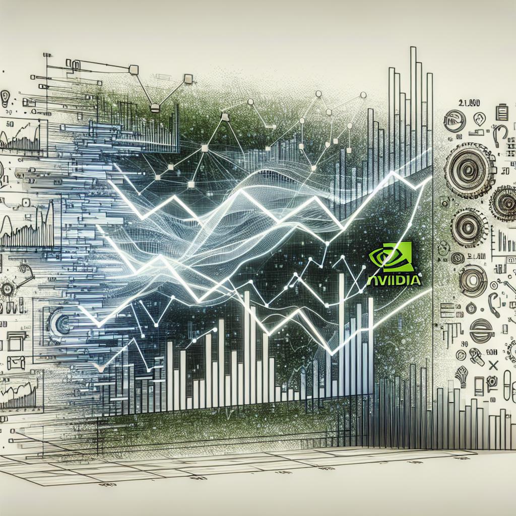 Imagine a corporate, vector-style, and flat art image set against a white, textureless backdrop. You're looking at this 2D, linear perspective representation which features the fluctuating Nvidia stock prices captured in intricate, neatly designed graphs placed strategically throughout the canvas. To reinforce the brand, the Nvidia logo is also prominently featured. Numerous technology icons, specifically related to the AI industry, are sprinkled around to enhance the technology-centric atmosphere. Additionally, the design has an abstract background that conveys a sense of modernity, innovation, and technological advancement.