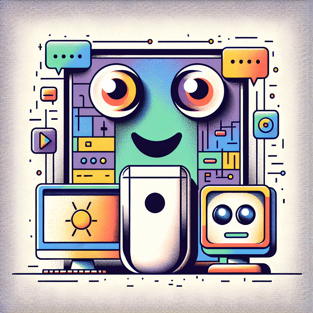 Create an illustration in a vector, flat, corporate style on a textured white background. Depict Clippy, the Microsoft virtual assistant, in a friendly manner with large, expressive eyes symbolizing human-machine interaction. In the background, show the evolution of technology, from old computers representing the era of Clippy to modern AI assistants symbolizing technological advancement. Make the colors vibrant to communicate innovation and creativity. Include interaction symbols such as speech bubbles to emphasize communication. Add a technological background corresponding to the theme of AI. Ensure the perspective is 2D and linear.