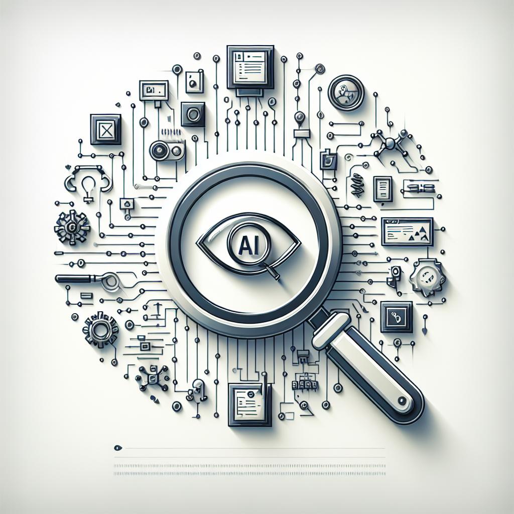 Create a 2D, flat and corporate styled, vector image. The image is set against a smooth, white background with no texture. Foreground elements should feature a combination of technological circuits and a magnifying glass to symbolize the function of the search API. Add in graphics that symbolize AI, emphasizing the application of artificial intelligence in the construction of APIs. To complete, embed these icons and elements into a visual representation of a technological web, mimicking the process of constructing APIs with Hono.js, a lightweight framework that incorporates advanced search functionalities through paradigms such as Vector, Hybrid, and Generative, leveraging the power of AI and vector databases.