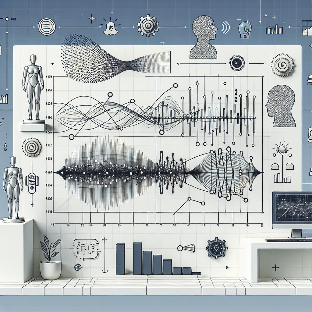Illustrate a scene composed of a white and textureless backdrop in a flat, corporate and vector style. The main focus should be a linear 2D comparative graph that displays the relationship between time and frequency compression, emphasizing the performance results of various neural network models. Additionally, a detailed table should be placed next to the graph, delineating the performances of different configurations. Scatter around icons representing technology, particularly innovations in AI and voice processing to symbolize the concept of 'Golden Gemini', a novel breakthrough in voice verification that aims to significantly enhance the accuracy of speech recognition while minimizing the computational resources required.