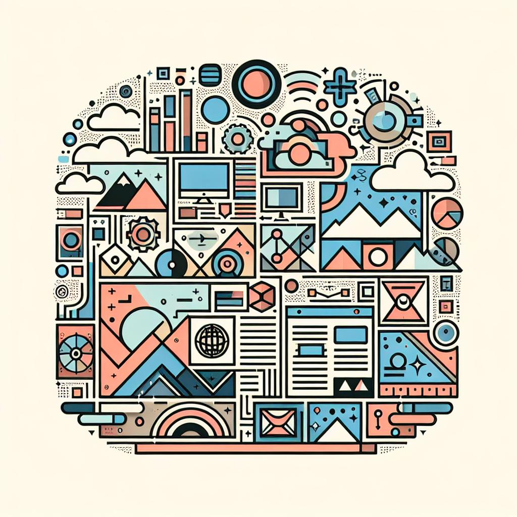 Create a 2D, lineal perspective image set on a white, textureless background. The distinctive representation should be a vetorial, flat, and corporate styled symbolization of a multimodal moderation model combining both text and images, indicating multiple forms of content are being assessed towards maintaining digital safety. Extra elements should include pastel colors symbolizing calmness and security, geometric shapes to demonstrate the complexity of the data being moderated and lastly, layering or superimposition as a reflection of the need to analyze different contexts.