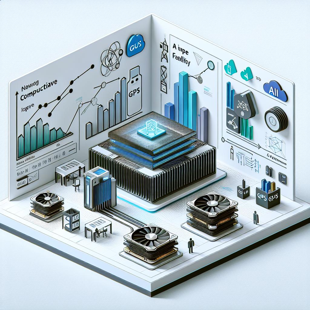 Visualize a modern looking 2D vector diagram in a flat, corporate style. The scene is set on a textureless white background and highlights the components of a new AI Compute Facility in India. Key elements to focus on are the GPUs, symbolizing the computational capacity of the installation, and logos representing an AI Compute Facility and a hypothetical AI lab. In addition to these, also include growth charts denoting the potential rise of AI in India. All graphics should be in a linear perspective. The visual effects should convey technological advancement.