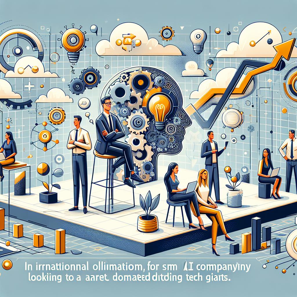 In a reflection on the future of startups in the artificial intelligence industry, an unnamed CEO discusses the importance of irrational optimism for small companies looking to stand out in a market dominated by tech giants, during a podcast session. A dynamic illustration representing the growth of an AI startup, with male and female software developers of different descents such as Caucasian, Hispanic and Black, interacting with artificial intelligence in a modern technological setting. This 2D, linear perspective image is in a vector, flat, corporate style on a white and untextured background. Additional elements include icons of innovation - representing the company's focus on innovative solutions, technology clouds - symbolizing the balance between competition and collaboration in the sector, growth chart - visualizing the potential success of the startup, diverse characters - reflecting multicultural collaboration in technology, AI elements - illustrating the startup's core business and its relationship with artificial intelligence.