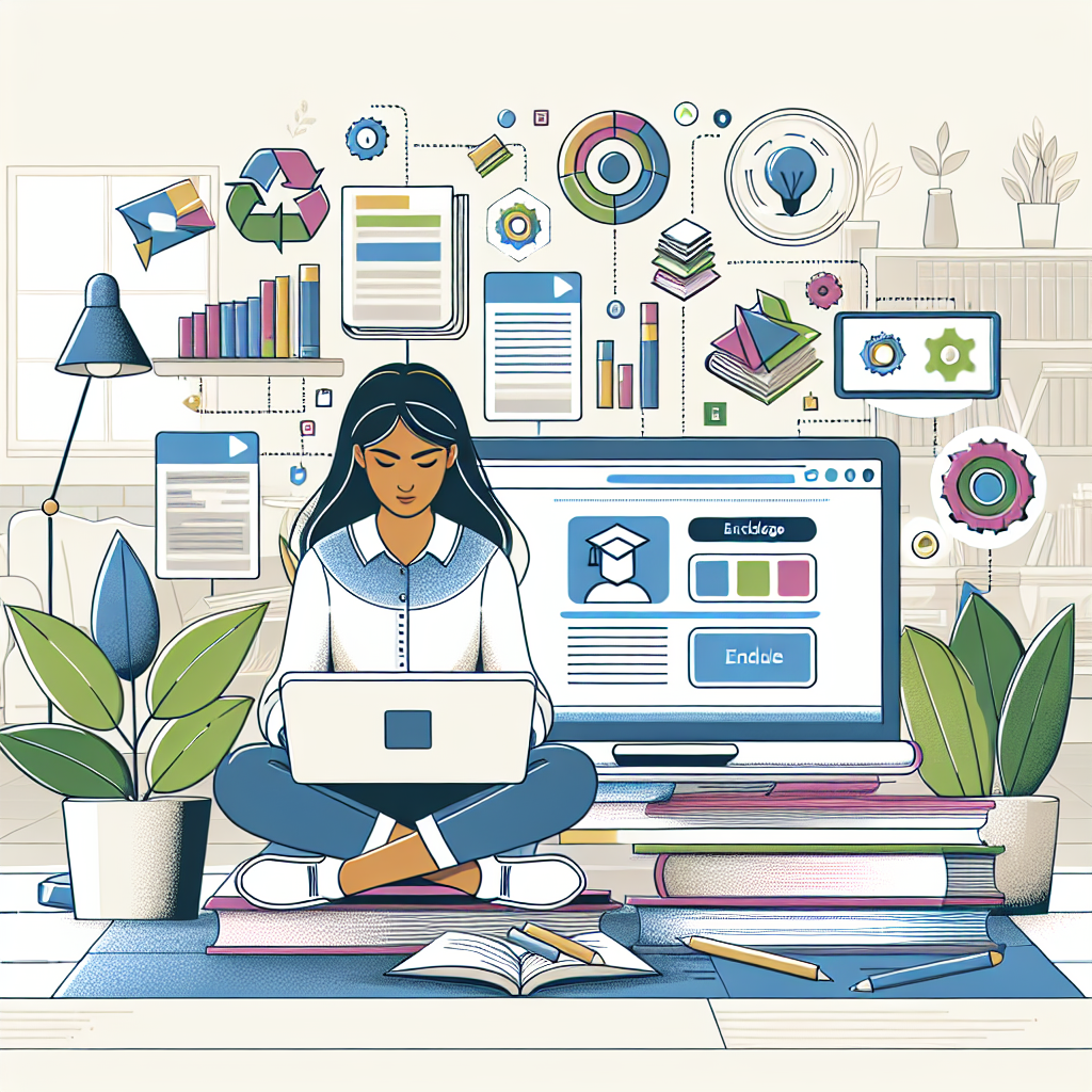 Create an image in a corporate, flat, and vector style showcasing a student using a modern educational tool on their laptop in a welcoming study environment. The student, of South Asian descent, sits surrounded by books and notes, signifying traditional knowledge access and active study preparation. The laptop displays an educational tool interface, emphasizing its new features. The backdrop features plants, creating a relaxed and inspiring environment. The image must be 2D and linear, with a plain, untextured white background.