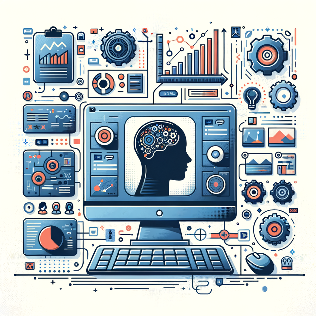 Create a two-dimensional, corporate-style vector illustration which has a flat design. Its background is white and untextured. The main elements include a computer showcasing a software interface that represents the fine-tuning process of an advanced model. Include artificial intelligence icons to symbolize high technology. Include data charts to denote the process of analysis and training. As well, include images purporting to be the output of this software fine-tuning. Overlay a tech-inspired background to reflect an environment of innovation and development.