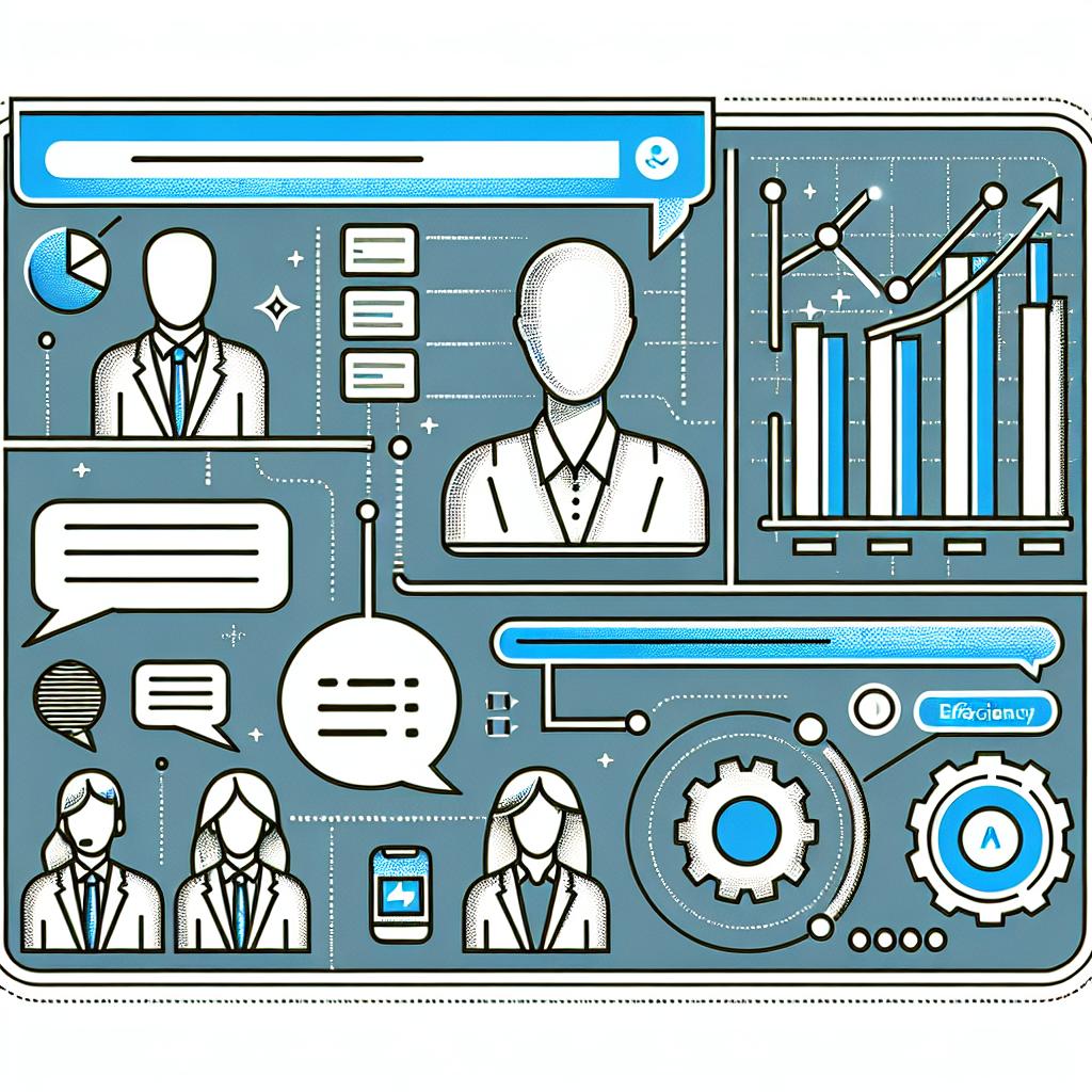 Create a 2D, linear, vector-style corporate image on a texture-less white background. Illustrate the Microsoft Copilot Chat interface showing how businesses can interact with AI for day-to-day tasks. Include additional elements such as graphs representing efficiency, underscoring the impact of AI on operations. Ensure the image maintains a sober and professional color palette, giving a corporate and modern aspect to the image.