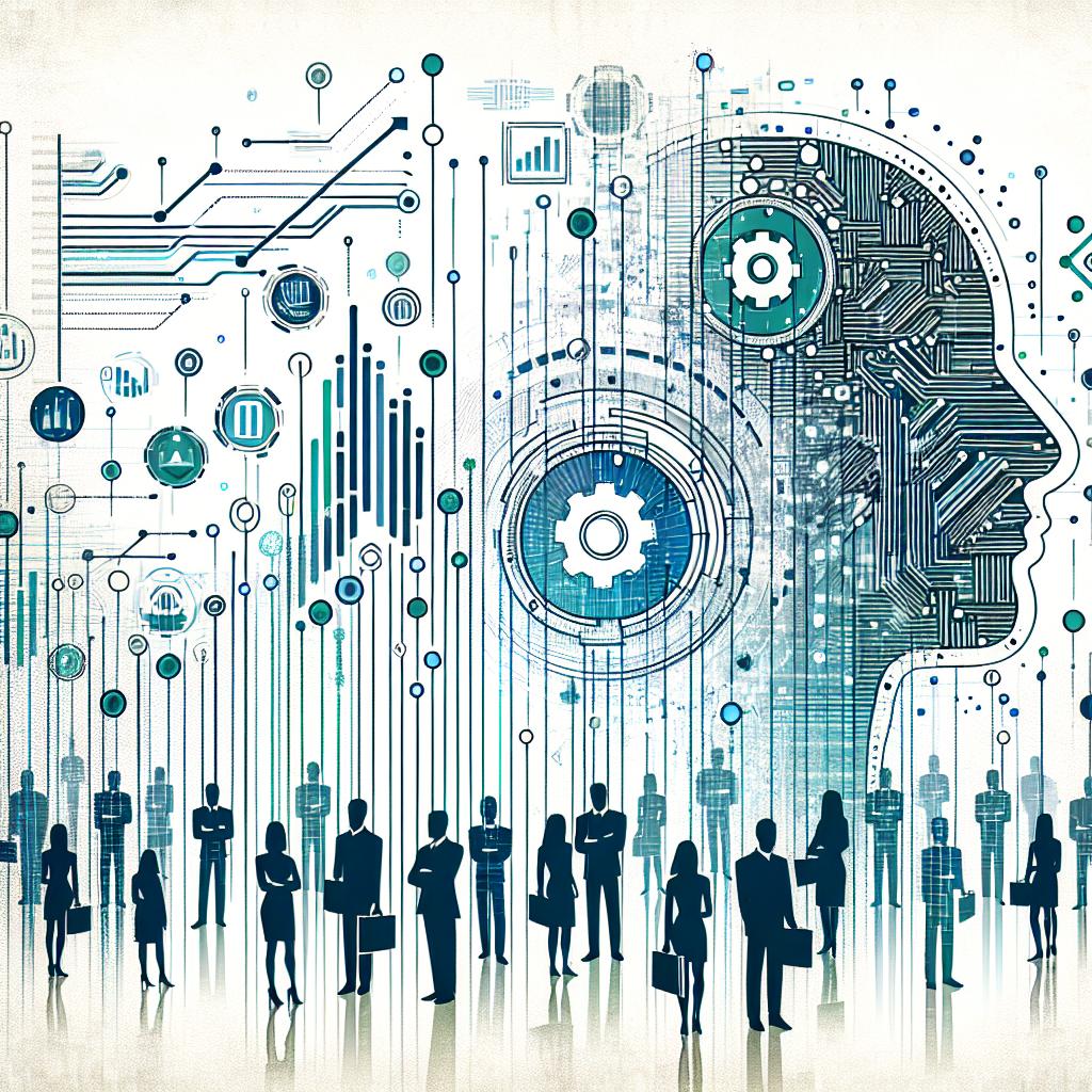 Produce a vector-style, corporate image in a 2D, linear perspective set on a white and textureless backdrop. This abstract conceptualization represents the AI's integration into financial processes, as introduced by a newly launched platform in October 15, 2024. Use a mix of technological and financial elements, such as growing charts and electronic circuits, to symbolize today's increasingly efficient financial landscape given these advanced technologies. Incorporate blue and green colors in the art to evoke a sense of trust and innovation. Finally, include silhouettes of professional figures of varying gender and descent to manifest the financial teams that use this technology.