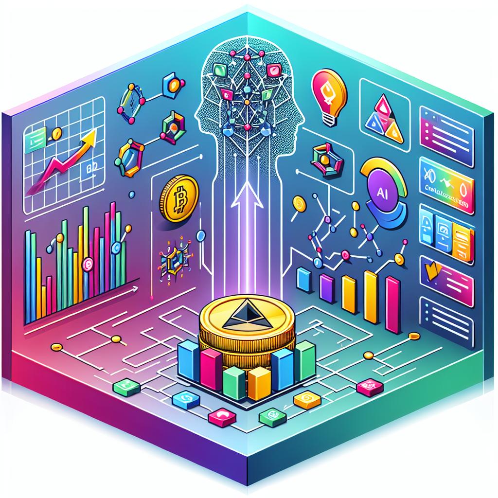 Depict a 2D, linear perspective image, in a flat, corporate, vector style, on a textureless white background. Showcase the graphical user interface of the Asgard upgrade from Chromia, a relational layer-1 blockchain, emphasizing its functionalities in DeFi (Decentralized Finance) and AI (Artificial Intelligence). Include cryptocurrency icons to represent the DeFi ecosystem. Additionally, add growth charts to illustrate the potential expansion of AI usage. Use vibrant colors to symbolize innovation and technology.