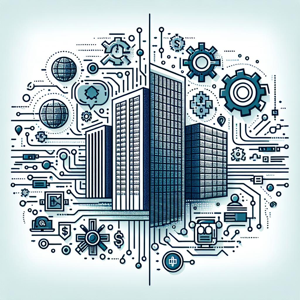 Create a 2D, linear perspective image on a flat, textureless white background, that illustrates the collaboration between a corporate bank and an innovative startup. The image should use vector art and represent the integration of financial technology and innovation. Include graphic elements such as electronic circuits to represent the focus on artificial intelligence. Instead of using specific logos, depict two abstract logos to symbolize the bank and the startup. Lastly, Incorporate elements of personalization to show the focus on customizing services.