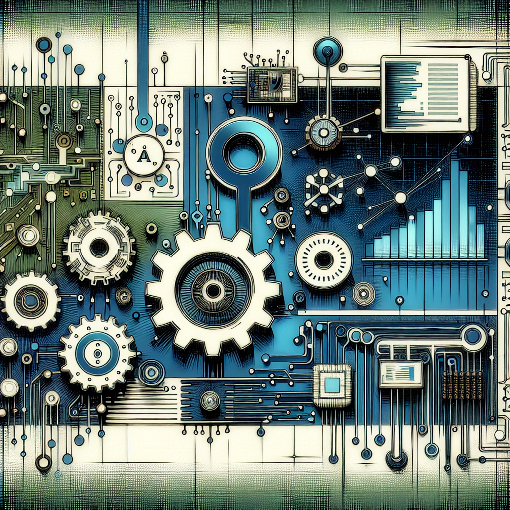 A conceptual artwork representing the launch of the new o1 models by OpenAI on September 12, 2024. The image should illustrate elements symbolizing reasoning and artificial intelligence such as gears, circuits, and performance charts, all presented in a 2D, linear perspective. The gears are indicative of the reasoning process and complexity, performance charts display the impressive results of the models in benchmarks, and circuits symbolise the link between AI and technology. The use of blue and green colors add a sense of modernity and innovation. A tech-centric and innovative background and a textureless white for the backdrop is suggested. The artistic style should be corporate, flat, and vectorial.