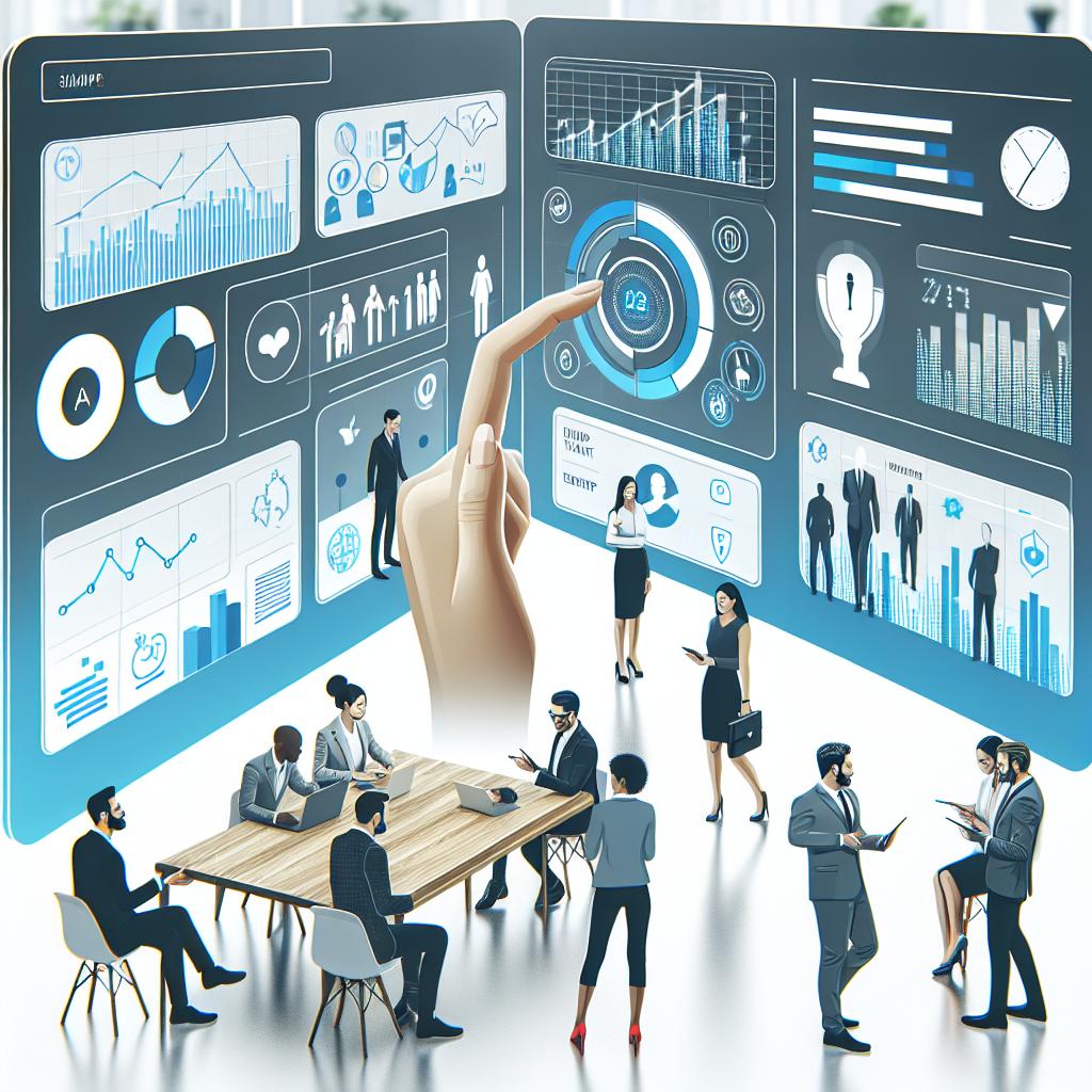 Create a 2D, vector-style, flat, corporate image on a plain, untextured white background. The image should depict a sales team of diverse gender and ethnicity, interacting with a digital interface that captures valuable insights during a conversation with a customer. Real-time data, represented by charts and graphs, should be seen being generated from these interactions. Additional elements should include a depiction of collaborative teams, symbolizing teamwork and shared information. The modern background should provide context to the business scenario, for example, a contemporary office or workspace.