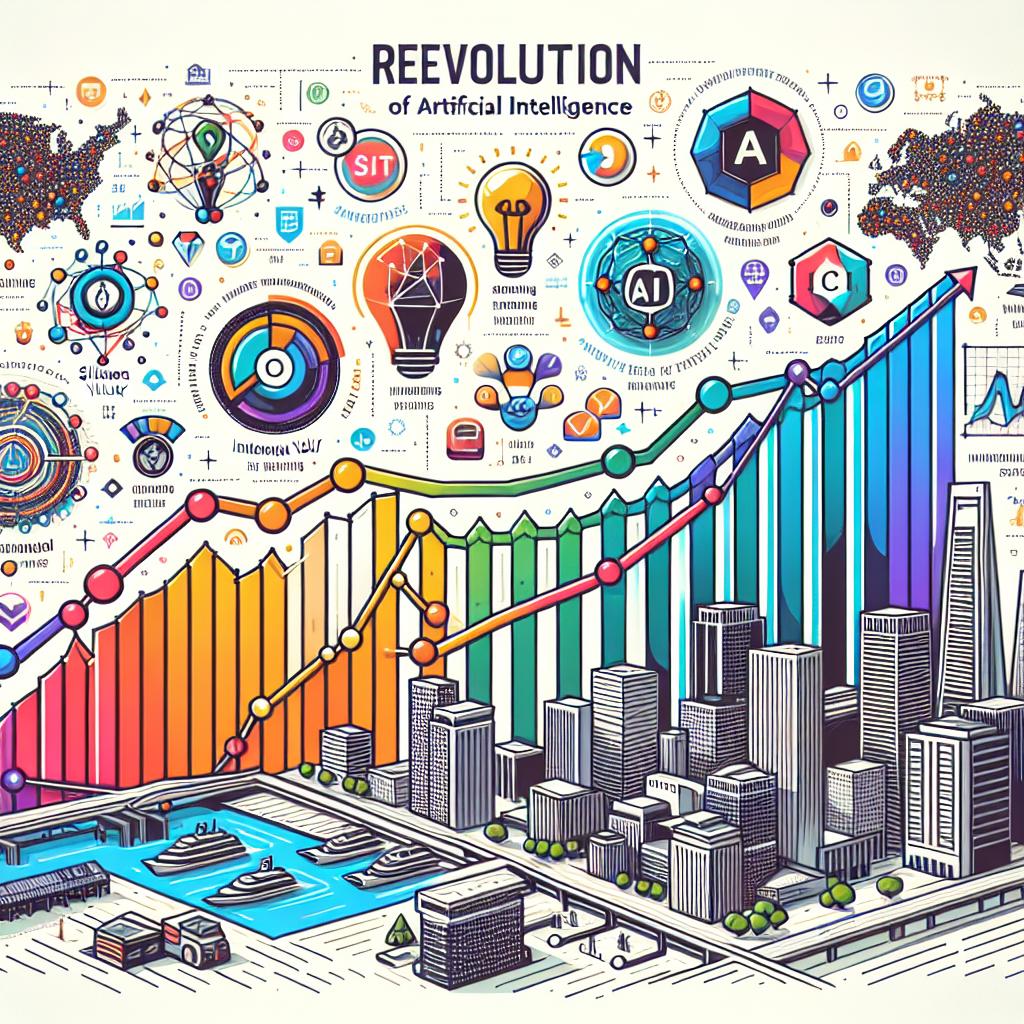 The image represents the revolution of Artificial Intelligence (AI) applications. There's a clear focus on startups that are emerging as the top favorites of investors in Silicon Valley. To symbolize this, visualize steep, vibrant-colored graph lines that represent the growing revenues of these AI startups. Alongside these graphs, include icons representing various technological sectors hinting at the broad array of areas being impacted. In the background, illustrate a simplified, flat design of Silicon Valley, not over-detailing but just enough to symbolize the geographical location of the innovation happening. Adopt a 2D linear perspective throughout, and maintain a clean, white, textureless background to keep focus on the main elements conveying this corporate, forward-thinking scene.