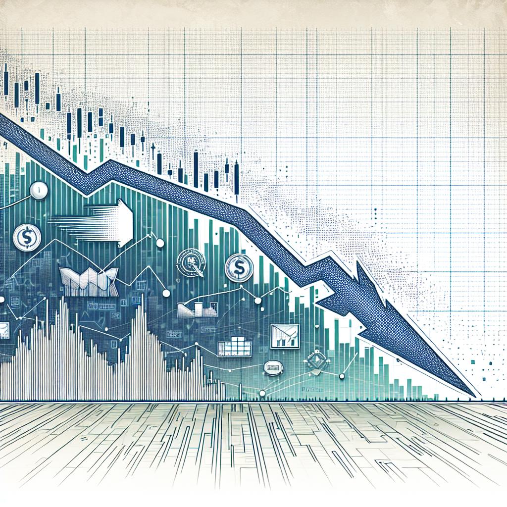 Visualize a vector, flat, corporate style image in 2D, linear perspective set against a white, textureless background. The illustration embodies the economic and competitive challenges in the technology industry. The main element is a stock market graph portraying a downward trend as a metaphor for declining shares. Add in logos of unspecified competitor companies to represent competition in the sector. Use cool colors to exude a sense of crisis.