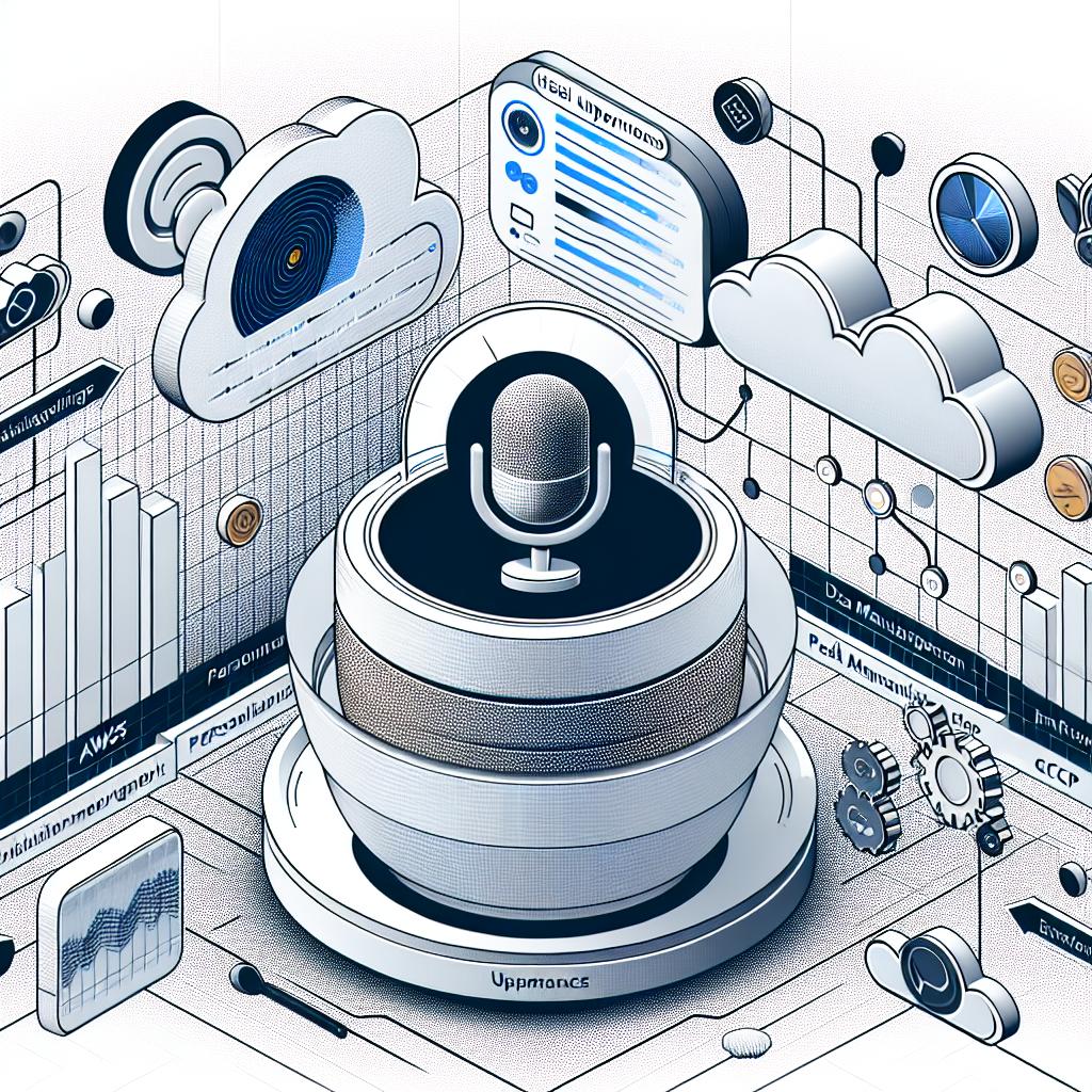 In a corporate and flat vector style, create a 2D linear perspective image with a texture-less white background illustrating the September 2024 updates from Pinecone. Include a virtual assistant icon which symbolizes the new Pinecone Assistant functionality. Depict clouds representing the integration with AWS, GCP, and Azure. Emphasize data management improvements through efficiency graphs. The key focus is on the personalization capabilities of the Pinecone Assistant along with its new integrations and functionalities.