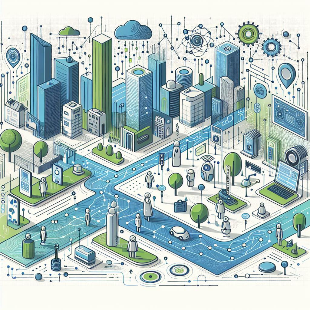 Imagine a flat vector illustration in a corporate style, set in a 2D, linear perspective. The scene is set against a white, textureless background, yielding focus to the depiction of a futuristic scenario where artificial intelligence features prominently in everyday interactions. Predominantly coloured in shades of blue and green to suggest technology and innovation, the scene presents a harmonious blend of urban and natural environments. Connected devices are scattered about, embodying the concept of AI interconnectivity in our daily spaces. Autonomous agents, symbolising the ASI-1 Mini model, are actively involved in various tasks, illustrating the safe autonomous interactions in decentralized ecosystems and showcasing the potential to reduce hardware costs for businesses.