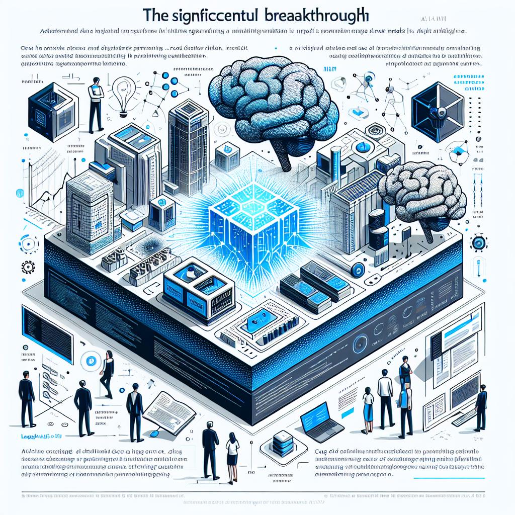 Create a flat, corporate-style, vector image depicting the significant breakthrough of the Mistral AI's new model, Large-Instruct-2411, in a 2D linear perspective. The backdrop should be a blend of white colour to symbolize clarity and a portion of blue symbolizing technology and innovation. The image should include data graphics representing data analysis and intelligence, AI-themed icons to illustrate the core theme of artificial intelligence, and highlighted text emphasizing the novelty of Mistral AI. Also, add an illustration of developers to represent the target audience and the tech community. Ensure the image captures the essence of advanced code generating and reasoning capabilities of this model in complex applications.