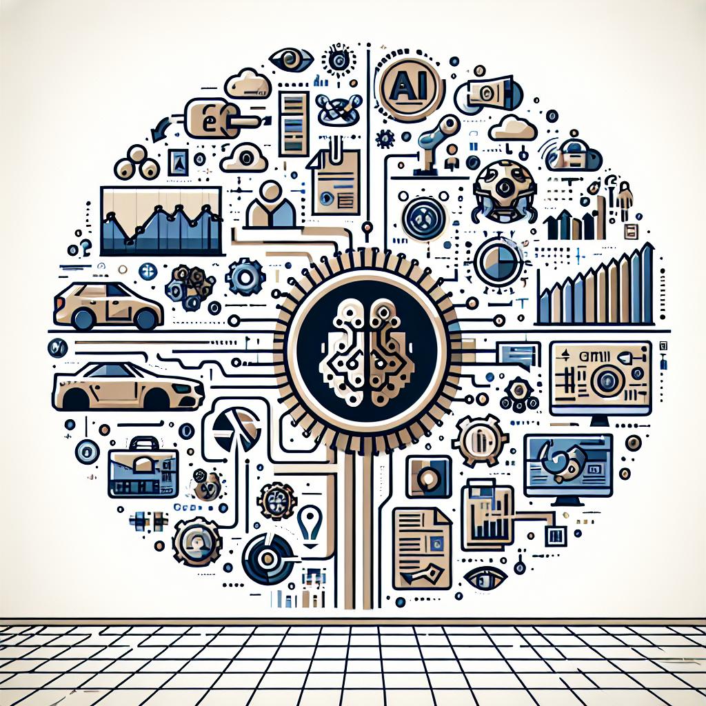 Depict an image with corporate, flat and vector style, set against a plain white and untextured background. The image is in 2D linear perspective, illustrating how AI technology is integrated across different sectors such as automotive, gaming, and research. Include a pie chart that showcases the various sectors where AI is used. Highlight the concept of 'open-source' by incorporating relevant icons to represent the accessibility of this technology. To symbolise 'text-to-video' technology, include some graphics that symbolise video creation. This represents the major step forward in AI technology made by a fictitious large tech company on October 16th, 2024.