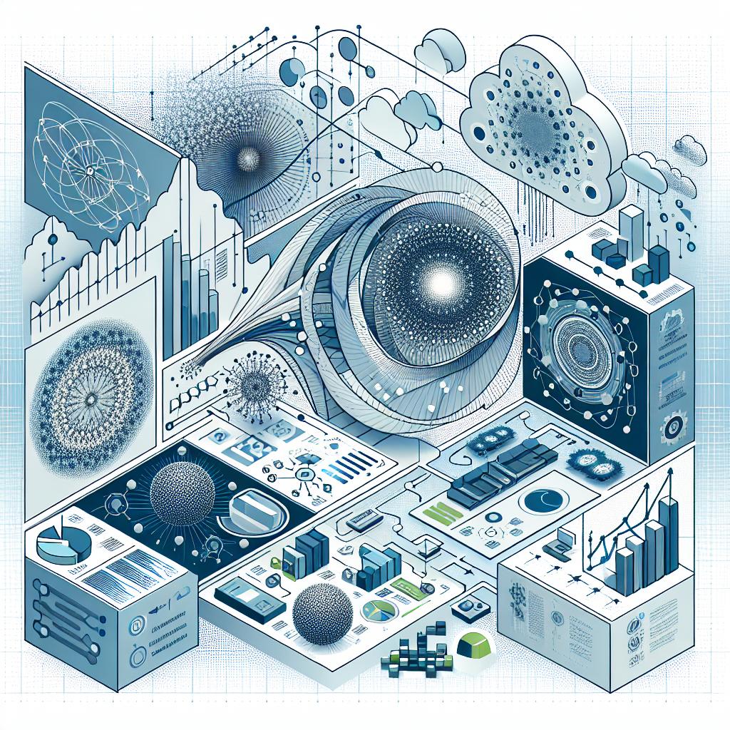 Create an image in a corporate, flat, vector style. The perspective should be 2D and linear, set against a white and textureless background. The scene illustrates the intersection between numerical simulation research and machine learning. Include graphical representations of complex physical phenomena and machine learning workflows. Additional elements to be included are integration symbols signifying the collaboration between disciplines, data graphs to portray the presented datasets, and blue and green colors to symbolize technology and science.