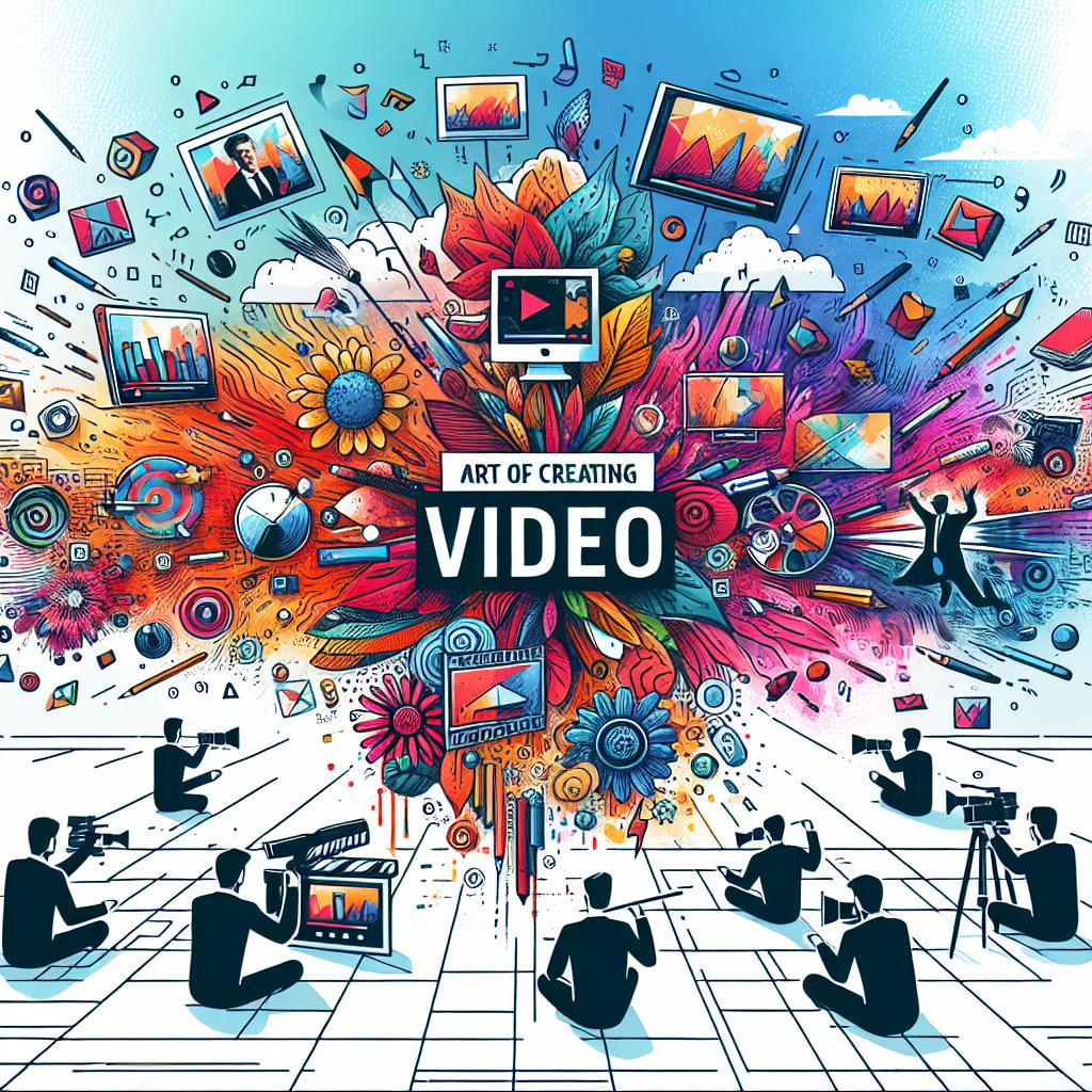Create a vibrant and dynamic image in a corporate flat style using vector graphics, set against a white and textureless background. The 2D linear perspective image should illustrate the art of creating videos, showing six different types of videos that can effectively convey brand messages. Display various artistic and strategic video styles like colourful animations, action-packed screen recordings, and scenes from live videos, symbolizing the diversity of formats presented. Include a vibrant, multicolored background to underline the creativity involved in video creation. Overlay this scene with icons representing the different types of videos and add superimposed text that highlights the types of videos being referenced.