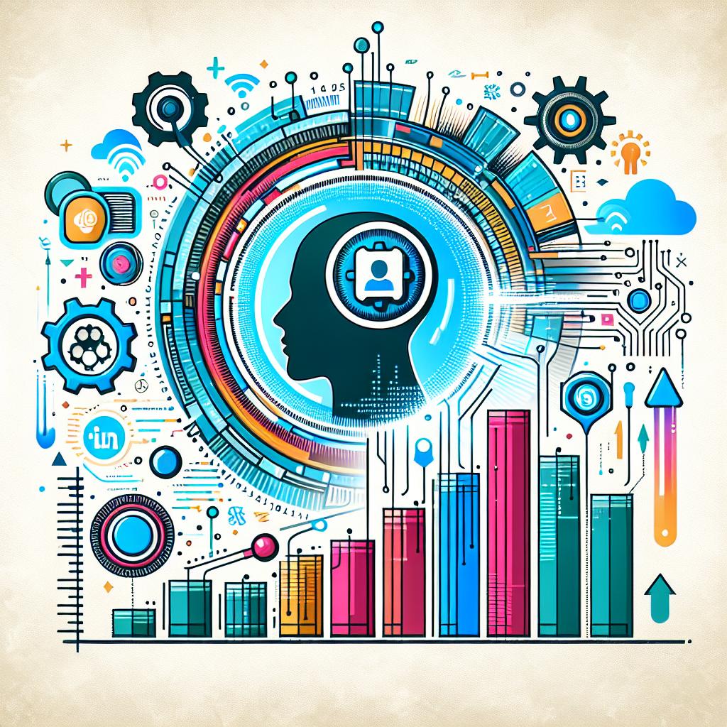 A vibrant, modern 2D illustration reflecting the recognition of Character.AI as a top startup in LinkedIn's 2024 list. The style is flat vector and corporate, set against a white, textureless background. Central to the image, insert the Character.AI logo to reinforce the brand identity. Surrounding the logo, include technology icons symbolizing innovation—think gears, circuits, binary code spectrums. Additionally, incorporate line art of growing bar-graphs and rising arrows to signify business success and growth. The overall impression should be one of advanced tech shaping human interaction.