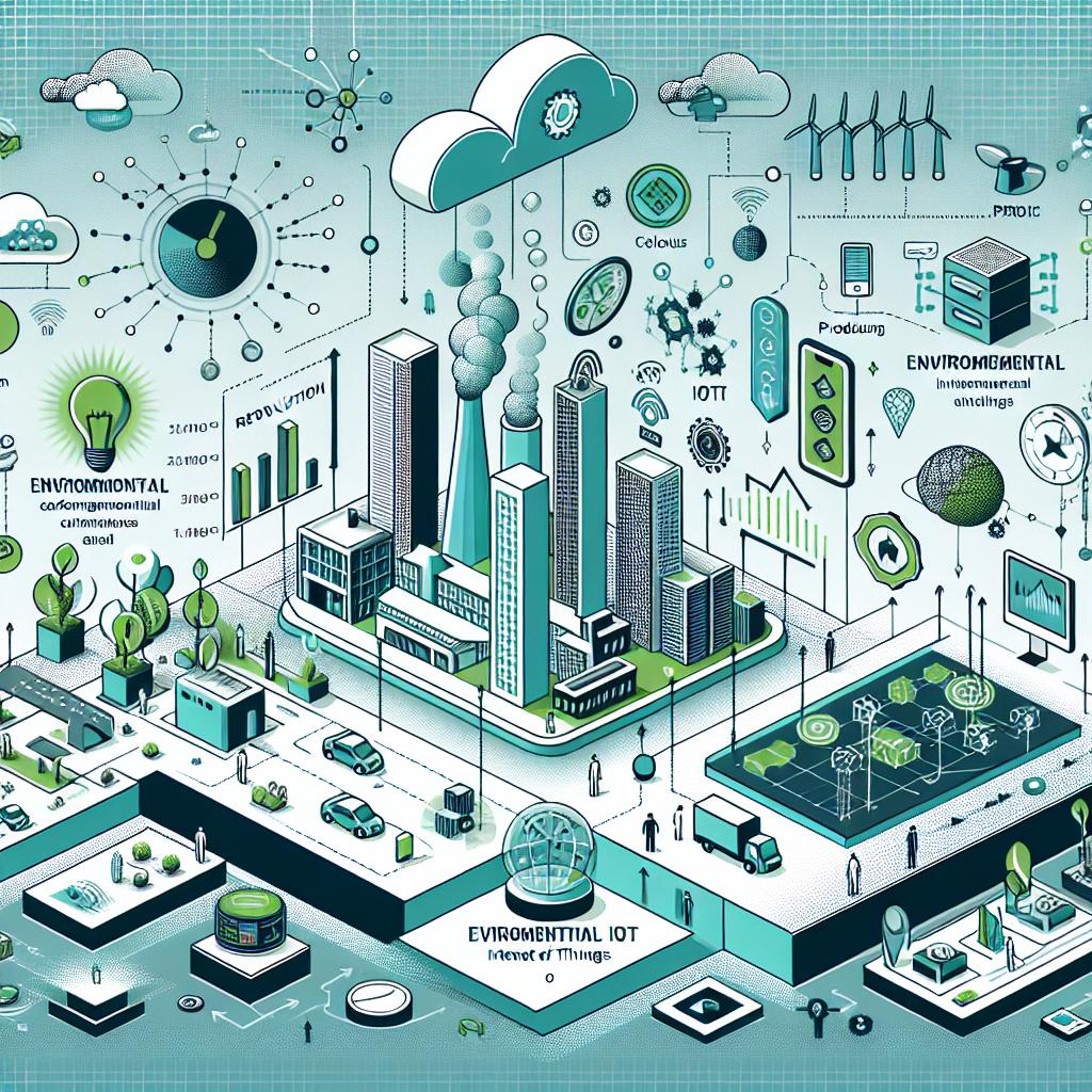 Imagine a visualization of a future industrial revolution, powered by the combination of Generative Artificial Intelligence and Environmental Internet of Things (IoT). This image should signpost a revolution in the interactions between companies and consumers through products, depicted in a modern technological setting. Key elements to spotlight in this image include data clouds, efficiency graphs, and IoT devices, all symbolizing deep and real-time understanding of surroundings. The style of the image is flat and corporate, and in 2D linear perspective with a white, textureless background. The colour palette leans heavily on shades of green and blue, incorporated to symbolize a sense of technology and sustainability. Icons of a variety of products are scattered throughout the image, indicating the diversity of objects that can interact with consumers. Efficiency graphs are also present to highlight technical improvements in operations.
