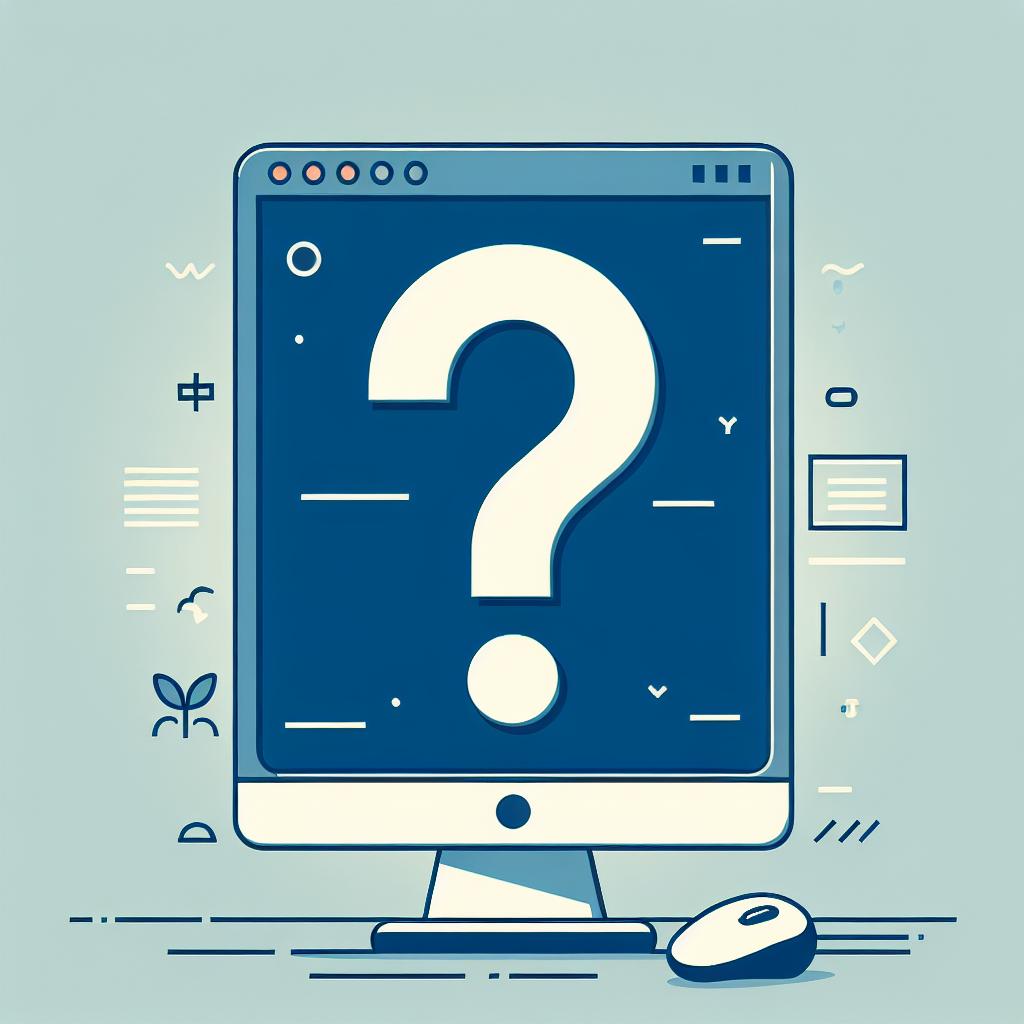Create an image in a 2D, linear perspective with a plain white background and a flat, corporate, vector style. The main elements are a large question mark that symbolizes the lack of information and a blank screen symbolizing the absence of available content.