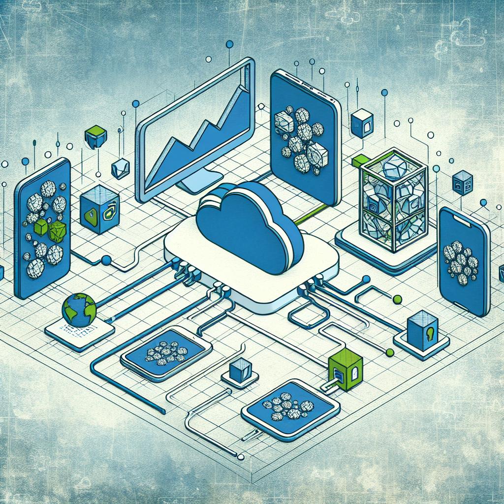 Imagine a 2D, linear perspective, vector-style corporate image in blues and greens, to invoke a sense of technology and innovation. On a textured white background, depict mobile devices such as smartphones and laptops, symbolizing the accessibility of local learning machines (LLMs) at the edge. Show these devices interconnected by digital clouds, representing the interactions between users and edge devices, in line with the idea of decentralization. Additionally, incorporate data security icons to emphasize user privacy.